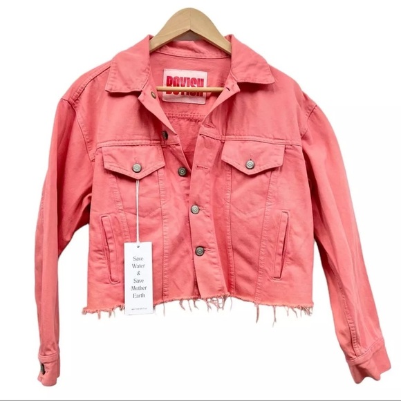 Boyish The Harvey Crop Denim Jacket In Coral Pink size Small  NWT - Picture 3 of 11